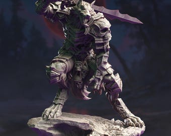 Werewolf Knight Armored Werewolf Miniature 3D Printed Resin DnD Monster TTRPG Pathfinder RPG Character Unpainted Fantasy Model Paintable