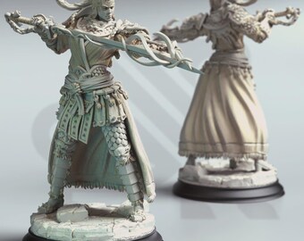 Serpentfolk Spellsword Miniature 3D Printed Resin Figure Eastern Snake Warrior Mage Paintable Model for DnD Pathfinder Tabletop RPG Saori
