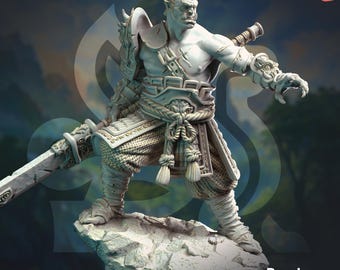 Orc Battlemaster Miniature 3D Printed Resin Figure Eastern Samurai Warrior Paintable Model for DnD Pathfinder TTRPG Bao Long Orc Samurai