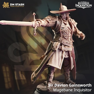 Mage Hunting Inquisitor Miniature 3D Printed Resin Paladin with Sword DnD TTRPG Mini for Gift or Paint Inquisitor Paladin Holy Inquisitor