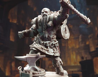 Dwarf Blacksmith Miniature Armorer Miniature Dwarven Smith Miniature 3D Printed DnD Miniature for TTRPG Pathfinder and Display