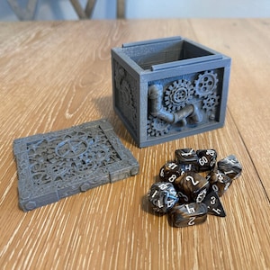 Steampunk Gearwork Dice Box | 3D Printed Dice Vault for DnD & TTRPG | Clockwork Dice Storage Box