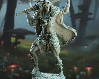 Forest Guardian Elf Barbarian Miniature Feywild Warrior Resin 3D Printed Nature Spirit Mini Savage Elf DnD Resin Model Primal Elf Warrior