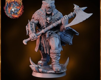 Barbarian Miniature DnD Pathfinder Half Orc Berserker Raider Warrior With Great Axe Resin TTRPG Figure 3D Printed Varkos