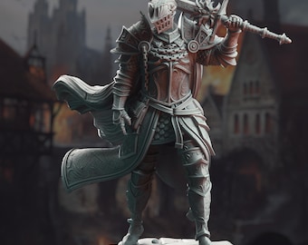 Grimdark Knight Miniature Lothar the Black Knight of the Dusk RPG Boss Mini Armored Warlord 3D Print Figure for Dungeons and Dragons