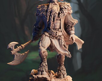Satyr Barbarian Miniature 3D Printed Resin Goatfolk Warrior Barbarian 3D Printed Satyr Faun Barbarian TTRPG Campaigns Feral Berserker Satyr