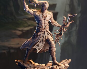 Half Dragon Sorcerer Miniature 3D Printed Resin TTRPG Lightning Spellcaster Dragonborn Sorcerer Miniature Half Dragon Storm Spellcaster