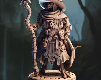 Silver Dragonborn Sorcerer Miniature 3D Printed Resin Figure for DnD Pathfinder Tabletop RPG Arcane Starborn Caster TTRPG Arcane Star Staff