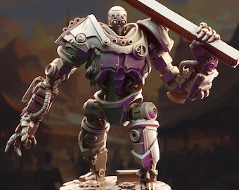 Clockwork Golem Miniature 3D Printed Resin Figure Steampunk Construct Guardian Clockwork Automaton Guardian Paintable Steampunk Boss Monster