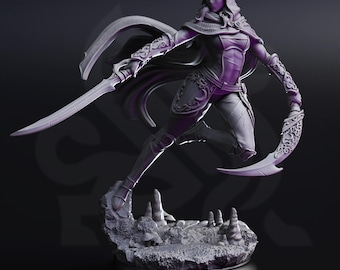 Drow Ranger Miniature dark elf pathfinder scout 3d printed DnD miniature for TTRPG tabletop spear and dagger skirmisher encounter ready