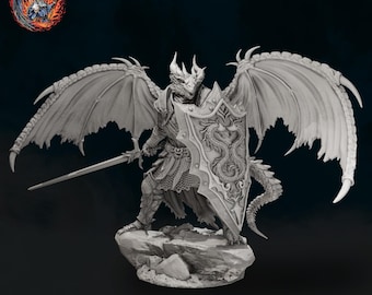 Dragonborn Paladin Miniature DnD Pathfinder Daggerheart 3D Printed Fantasy Knight TTRPG Mini
