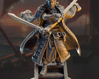 Pirate Hexhunter Miniature Sea Monster Hunter Dual Wielder Sword Pirate 3D Printed Resin Figure 32mm DnD Pathfinder Model