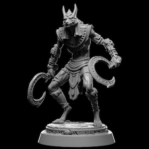 Jackal Warrior Miniature With Scythe Fantasy RPG Mini Dungeons And Dragons Pathfinder Wargaming Resin Model For TTRPG And Miniature Painters