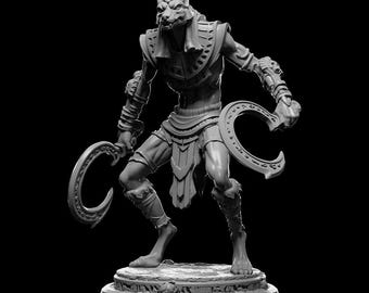 Jackal Warrior Miniature With Scythe Fantasy RPG Mini Dungeons And Dragons Pathfinder Wargaming Resin Model For TTRPG And Miniature Painters