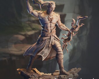 Half Dragon Sorcerer Miniature 3D Printed Resin TTRPG Lightning Spellcaster Dragonborn Sorcerer Miniature Half Dragon Storm Spellcaster