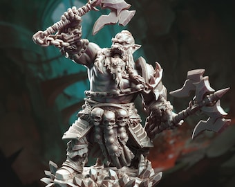 Dark Dwarf Berserker Miniature Barbarian Miniature Dual Axe Warrior 3D Printed DnD Miniature for TTRPG Pathfinder and Display