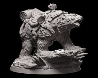 Armored Bear Mount Animal Companion Resin 3D Printed Miniature for DnD Pathfinder Fantasy RPG Arctic Terrain Gift for Gamers Painters DMs