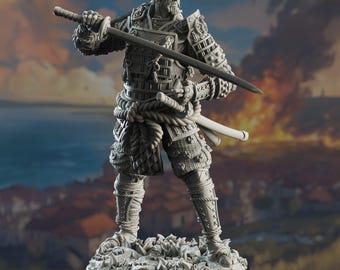Samurai Miniature DnD Pathfinder Elder Ronin With Katana Armored Warrior Resin Tabletop RPG Figure 3D Printed Saburo Ryu The Lone Dragon