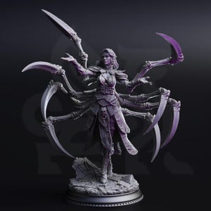 Spider Sorceress Miniature 3D Printed Resin Drow Ascended Mage Figure Eight-Blade Arachnid Demon Queen Dirthana for DnD Pathfinder Paintable