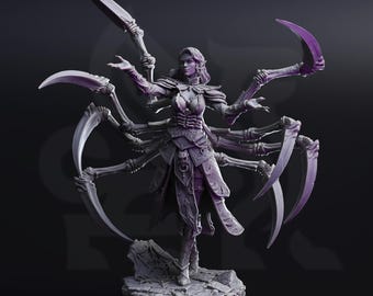Spider Sorceress Miniature 3D Printed Resin Drow Ascended Mage Figure Eight-Blade Arachnid Demon Queen Dirthana for DnD Pathfinder Paintable