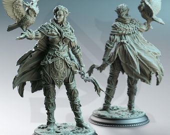 Elf Ranger Miniature with Owl Companion Feywalker Jesmira DnD Resin Fantasy Figure Feywalker Ranger Miniature Fey Elf Ranger Woodland Elf