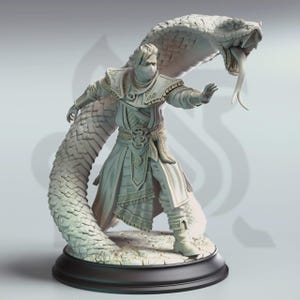 Serpent Mage Miniature 3D Printed Resin Snake Charmer Cobra Handler Figure Eastern Snake Sorcerer RPG Yin Zhu