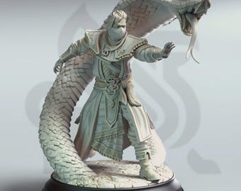 Serpent Mage Miniature 3D Printed Resin Snake Charmer Cobra Handler Figure Eastern Snake Sorcerer RPG Yin Zhu