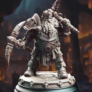 Dwarf General Miniature Dwarf Paladin 3D Printed DnD Miniature For TTRPG Tabletop Armored Warlord With War Pick Boss NPC Or Player Character