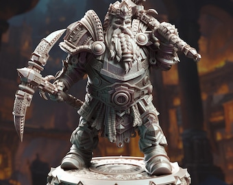 Dwarf General Miniature Dwarf Paladin 3D Printed DnD Miniature For TTRPG Tabletop Armored Warlord With War Pick Boss NPC Or Player Character