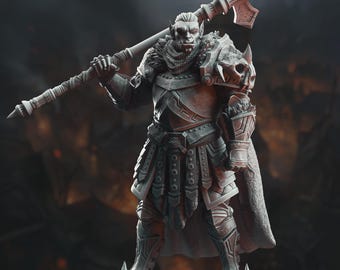 Orc Hero Miniature Orc Warrior DnD Miniature Grimdark Orc Fighter 3D Printed Resin Orc Warrior Trenon the Chainbreaker DnD Miniature