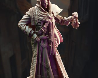 Steampunk Artificer Miniature 3D Printed Resin Figure for DnD Pathfinder Tabletop RPG Techno Priest Gothic Sci Fi Model Hooded Gear Mage