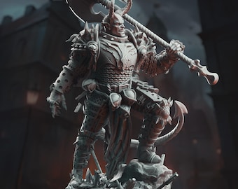 Demon Knight Miniature 3D Printed Resin Demon Warlord Miniature Tiefling Infernal Champion Miniature Horned Demon Skorn Skullsplitter Mini