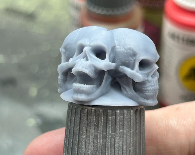 Featured listing image: Skull Head Paint Cap for Hobby Paint Bottles Dropper Bottle Topper for Miniature Painters and Wargamers Resin 3D Printed