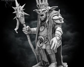 Goblin King Miniature For Dungeons And Dragons Giftable Fantasy RPG 3D Printed Resin Model In 32mm And 75mm Scales For Tabletop Games