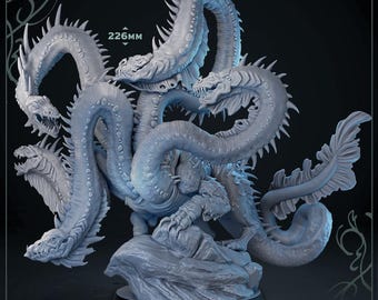 Colossal Hydra Model Miniature 3D Printed Resin Multi Head Dragon Paint Ready for Dungeons and Dragons Pathfinder RPG Epic Boss Piece