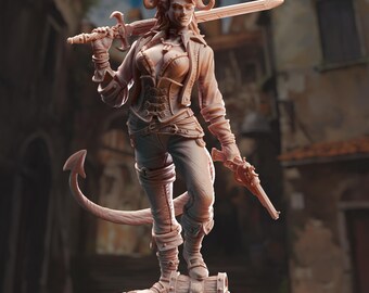 Female Tiefling Rogue Miniature 3D Printed Resin DnD Scoundrel Figure DnD Gunslinger Swashbuckler TTRPG Unpainted Fantasy Model
