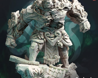 Jade Golem Miniature 3D Printed Resin Eastern Temple Guardian Paintable Boss Monster TTRPG Gyokusho Eastern Stone Golem Construct Model