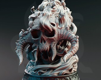 Infernal Skull Miniature 3D Printed Resin Flaming Demon Centerpiece Terrain for DnD Pathfinder TTRPG Giant Hellfire Flaming Demon Skull Mni