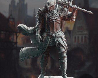 Grimdark Knight Miniature: Lothar the Black, Armored Warlord RPG
