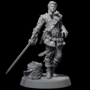 Fearless Pirate Captain Swashbuckler Miniature For DnD Pathfinder And TTRPGs Ready To Paint And Bring To Life Multiple Scales Available