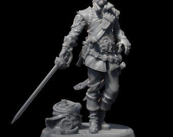 Fearless Pirate Captain Swashbuckler Miniature For DnD Pathfinder And TTRPGs Ready To Paint And Bring To Life Multiple Scales Available
