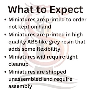 Pode incluir: O que esperar: As miniaturas s&atilde;o impressas por encomenda, n&atilde;o s&atilde;o mantidas em estoque. Elas s&atilde;o impressas em ABS de alta qualidade, como resina cinza, o que adiciona alguma flexibilidade. As miniaturas precisar&atilde;o de uma limpeza leve e s&atilde;o enviadas desmontadas e exigem montagem.