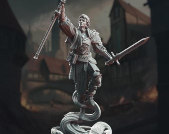 Male Wizard Miniature DnD Court Mage 3D Printed Spellcaster Resin Miniature for TTRPG Sword and Staff Fantasy Figure Gift