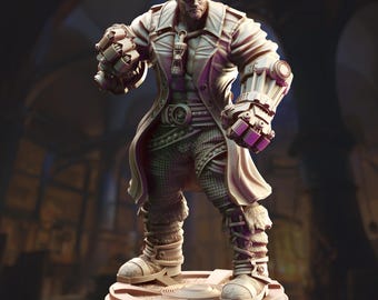 Steampunk Strongman Fighter Cybernetic Brawler Miniature DnD Enforcer Fighter with Gauntlets 3D Printed Steampunk Fighter Clockwork Enforcer