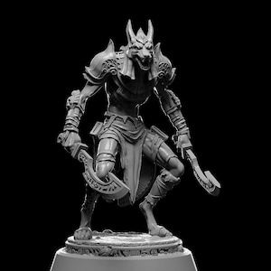 Jackal Warrior Miniature Dual Swords Fighter DnD Miniature Fantasy RPG Mini Resin Mini Tabletop Miniature Pathfinder Mini Hand Painted