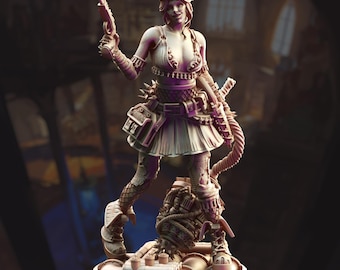 Steampunk Explosives Expert Miniature Female Demolitionist TTRPG Resin Mini for DnD Artificer Bomb Maker Unhinged Explosives Enthusiast
