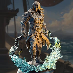 Water Genasi Sorcerer Ocean Soul Sorcerer Elemental Wave Mage Miniature 3D Printed Resin Figure DnD Pathfinder Model Ocean Spellcaster NPC