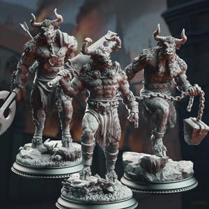Minotaur Miniature Set for DnD Grimdark DnD Minotaurs 3D Printed Resin Beastmen Boss Monsters Mythical Minotaur Monster Miniatures Set