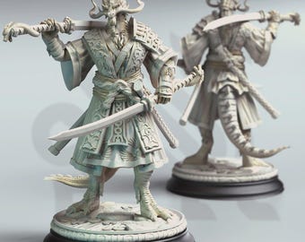 Dragonborn Samurai Miniature 3D Printed Resin Figure Eastern Katana Warrior Eastern Dragon Warrior Dungeons and Dragons Pathfinder RPG Ryuma