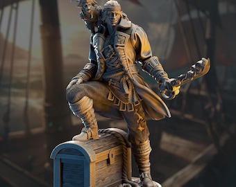 Water Genasi Pirate Miniature Water Elemental Rogue Miniature Pirate Scoundrel Miniature 3D Print Resin Water Genasi Rogue Hero